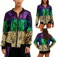 thumbnail image 2 of Purcolt Womens Carnival Sparkly Sequins Bomber Jacket Lightweight Glitter Shiny Crop Topcoat Casual Open Front Zipper Streetwear Jackets for Festival Party, 2 of 9