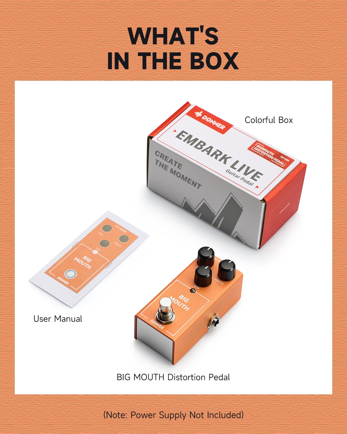 Donner Big Mouth Distortion Electric Guitar Effects Pedal True Bypass 2 Mode
