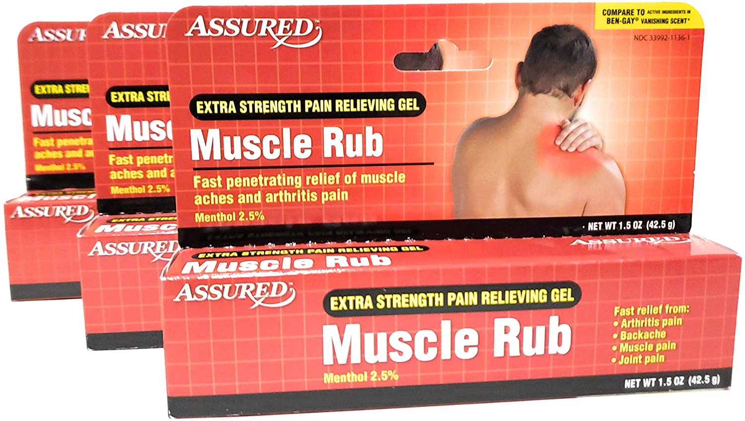 Muscle Rub - Extra Strength Pain Relieving Gel - 1.5 oz Tube - 3 Pack ...