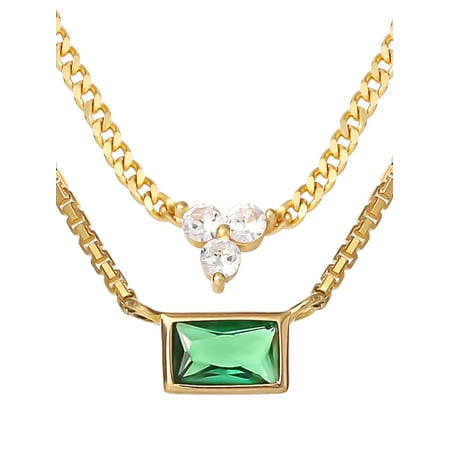 JS Jessica Simpson Women’s Gold Plated Sterling Silver CZ Layered Necklace