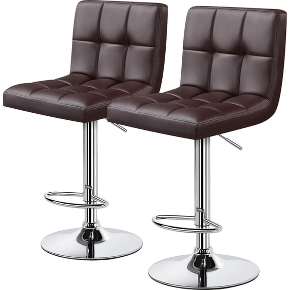 Adjustable Swivel Bar Stools Set of 2, PU Leather Counter Chairs with Back and Footrest, Modern Dining Seating for Kitchen, Bar, Pub, Restaurant, Home, Brown