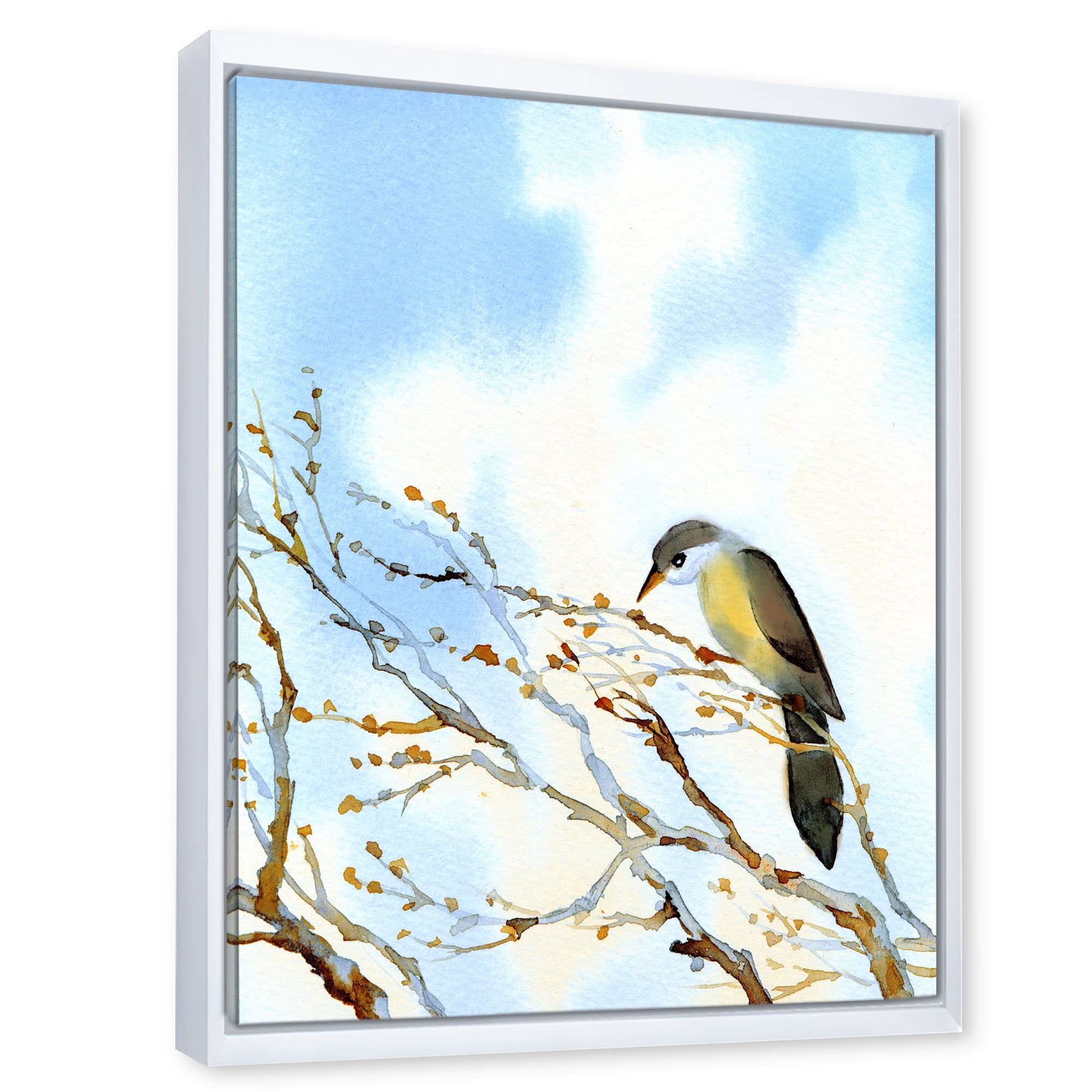 Designart 'Old Bird Sitting On Tree' Traditional Framed Canvas Wall Art Print