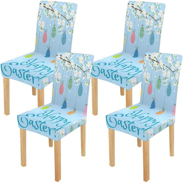 Funda protectora elástica para silla ABPHQTO Huevos de Pascua en árbol floreciente de primavera Juego de 4