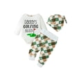 thumbnail image 1 of Nituyy Baby Boy 3 Piece Outfit Letter Print Long Sleeve Rompers and Golf Ball Print Elastic Pants Beanie Hat Set Spring Clothes, 1 of 6