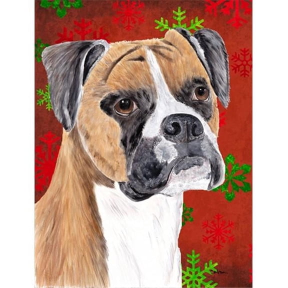 11 x 15 in. Boxer Red and Green Snowflakes Holiday Christmas Garden Size Flag
