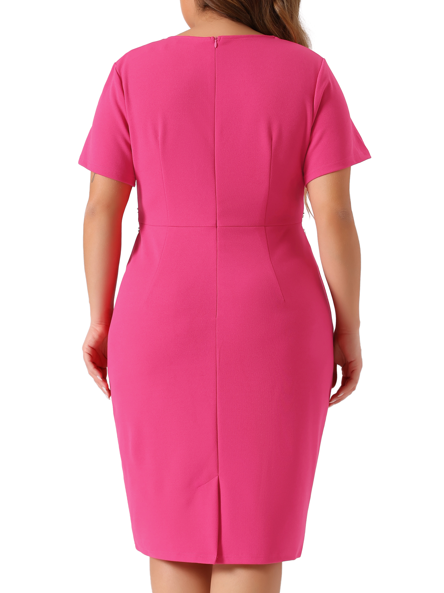 DARING DIVA Plus Size Button Crew Neck Bodycon Pencil Dress 1X Hot Pink