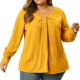 thumbnail image 3 of MODA NOVA Junior's Plus V Neck Long Sleeve Twist Knot Top Yellow 3X, 3 of 7
