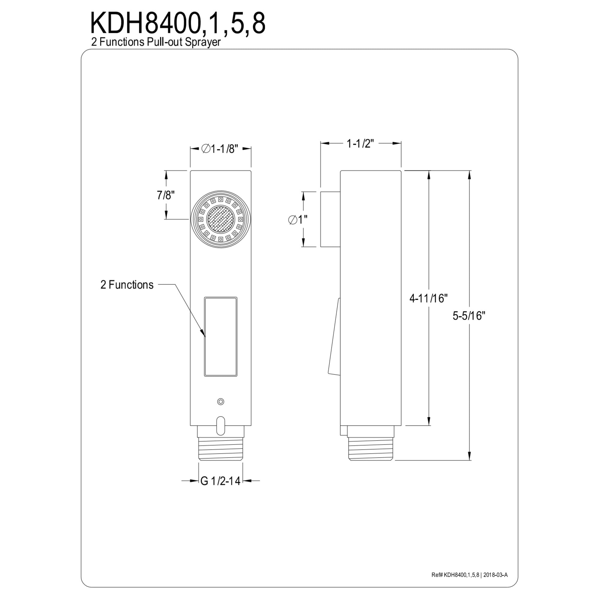 Kingston Brass KDH8400 2-Function Pull-Out Kitchen Faucet Sprayer, Matte Black