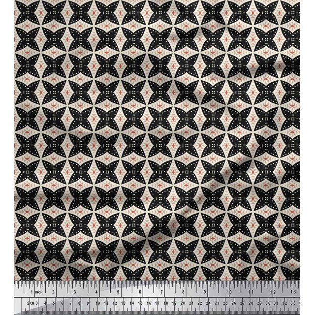 Soimoi Polyester Crepe Fabric Dot & Floral Small Print Fabric by The Yard 52 Inch Wide