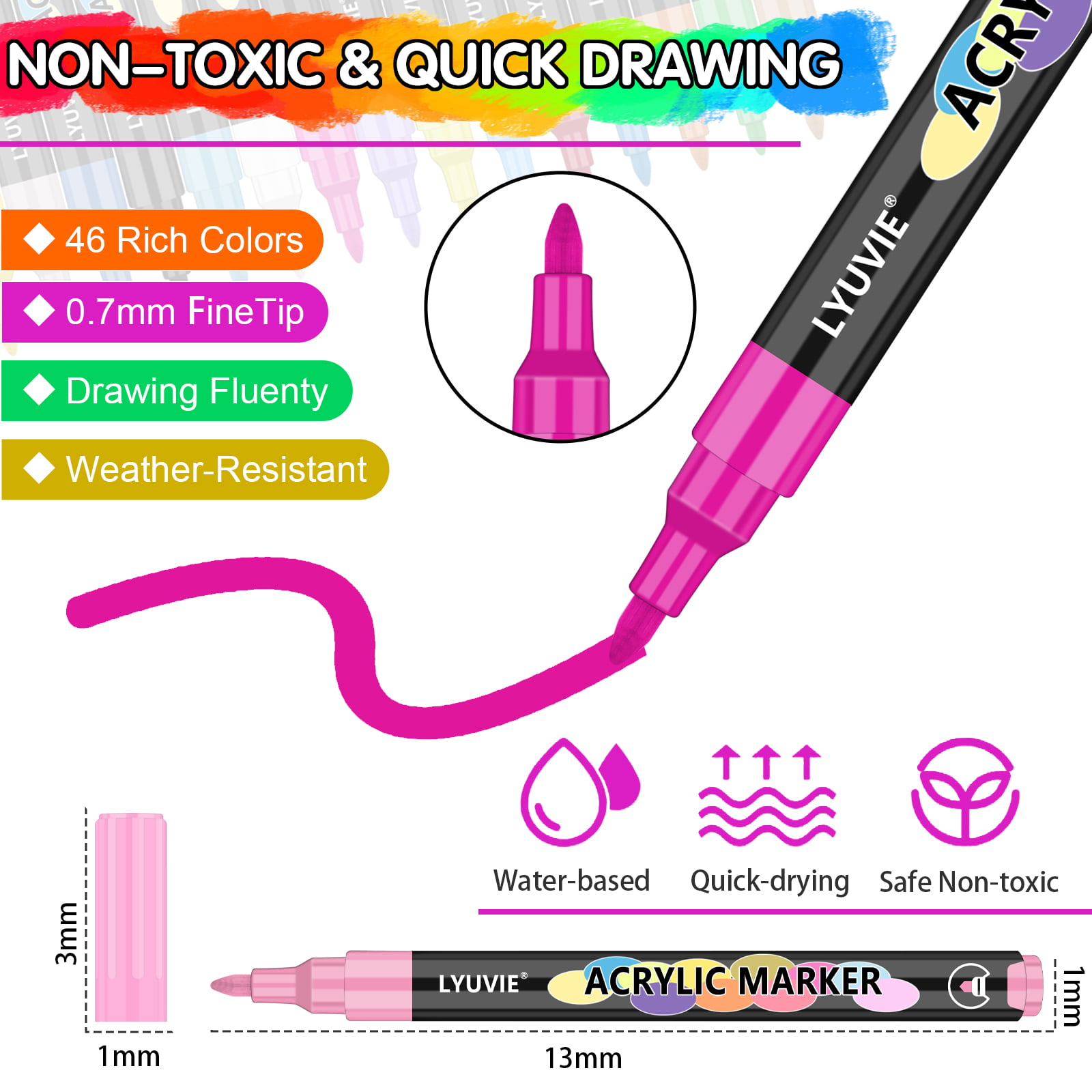18 Acrylic Markers 0.7-3 mm reversible tip