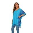 thumbnail image 5 of Beautybatik Blue Women Plus Size Tunic Tops Boho Flora Printed Short Sleeve V Neck Shirt 3x, 5 of 7