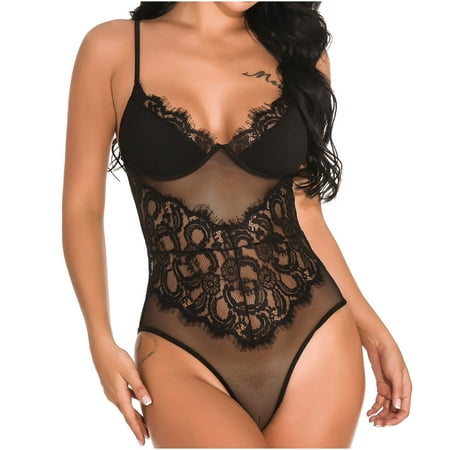 

VerPetridure Sexy Lingerie for Women Plus Size Ladies Cute Girl Solid Erotic Lingerie Lace Mesh V-neck Halterneck Suit