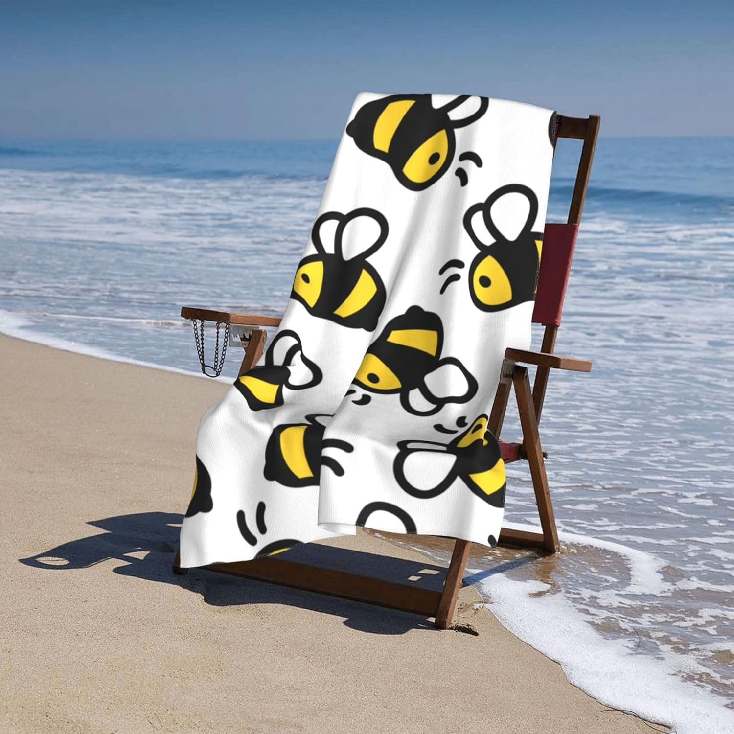 Honey Bee Large Beach Towel - Plush Thick Cotton Pool Towel, Adult Beach Towels