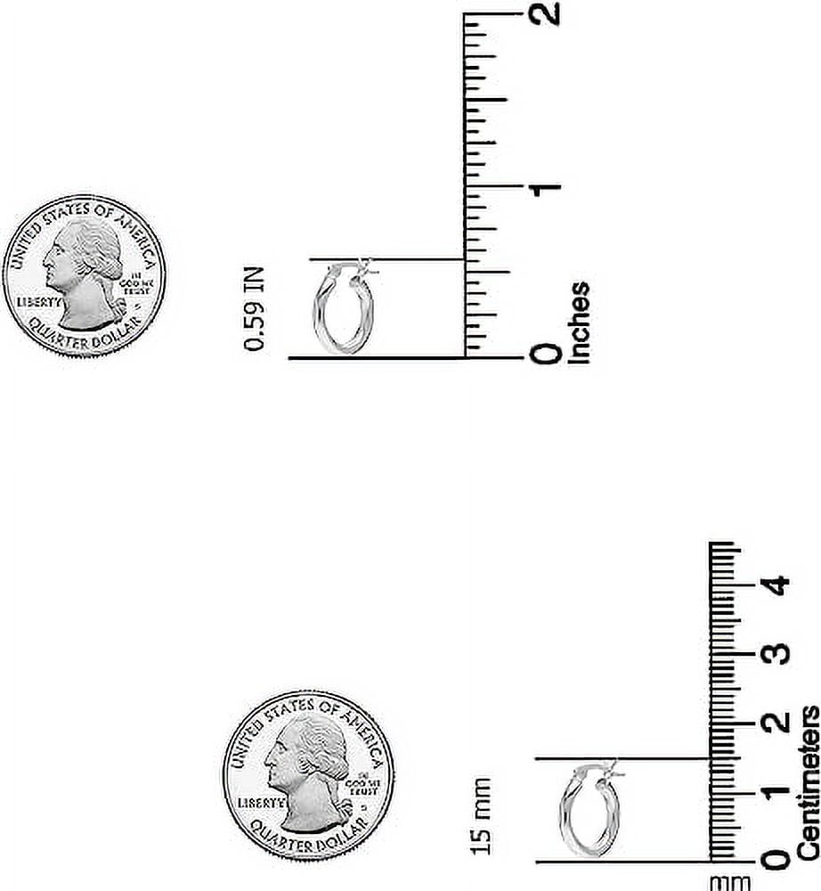 LeCalla 925 Sterling Silver Hoop Earrings, 2.5MM Thick, Italian Round, Small, Click Top, 15MM