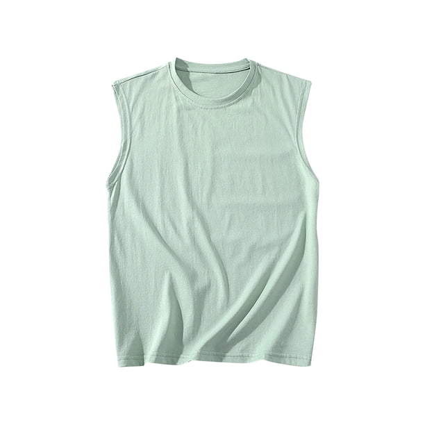pstuiky Camisetas interiores de tirantes para hombre, Camiseta deportiva de verano informal de color liso sin mangas y cuello redondo para hombre Chaleco para hombre xxxxl