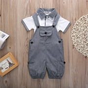 Nouveau-né bébé garçon enfant Gentleman t-shirts hauts + pantalon à bavette tenues ensemble de vêtements 0-24M