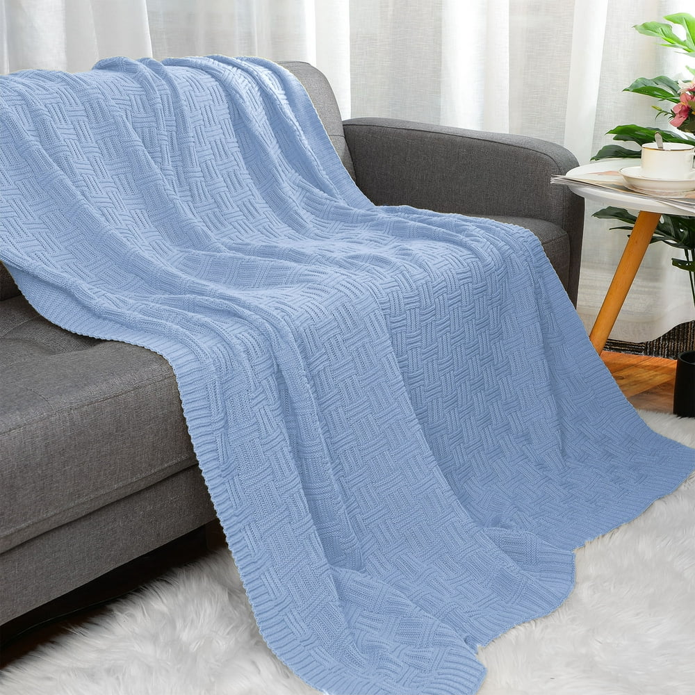 PiccoCasa 100 Cotton, Cross Cable Knit Throw Blanket for Home, Light