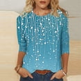 thumbnail image 2 of DeHolifer 3/4 Length Sleeve Womens Tops Boho Floral Spring T-Shirt Solid Color Summer Tops Trendy Pleated Front Shirts Beach Top Sky Blue L, 2 of 5