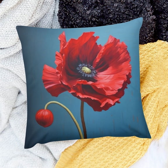 PRATYUS Farmhouse Red Flower Pillow Covers for Home Sofa Couch 18x18in