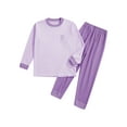 thumbnail image 5 of Jizyo Kids Boys Girls Long Johns Thermal Underwear Set Long Sleeve Rabbit Printed Crewneck T-Shirt and Elastic Waist Pants Purple 7-8, 5 of 7