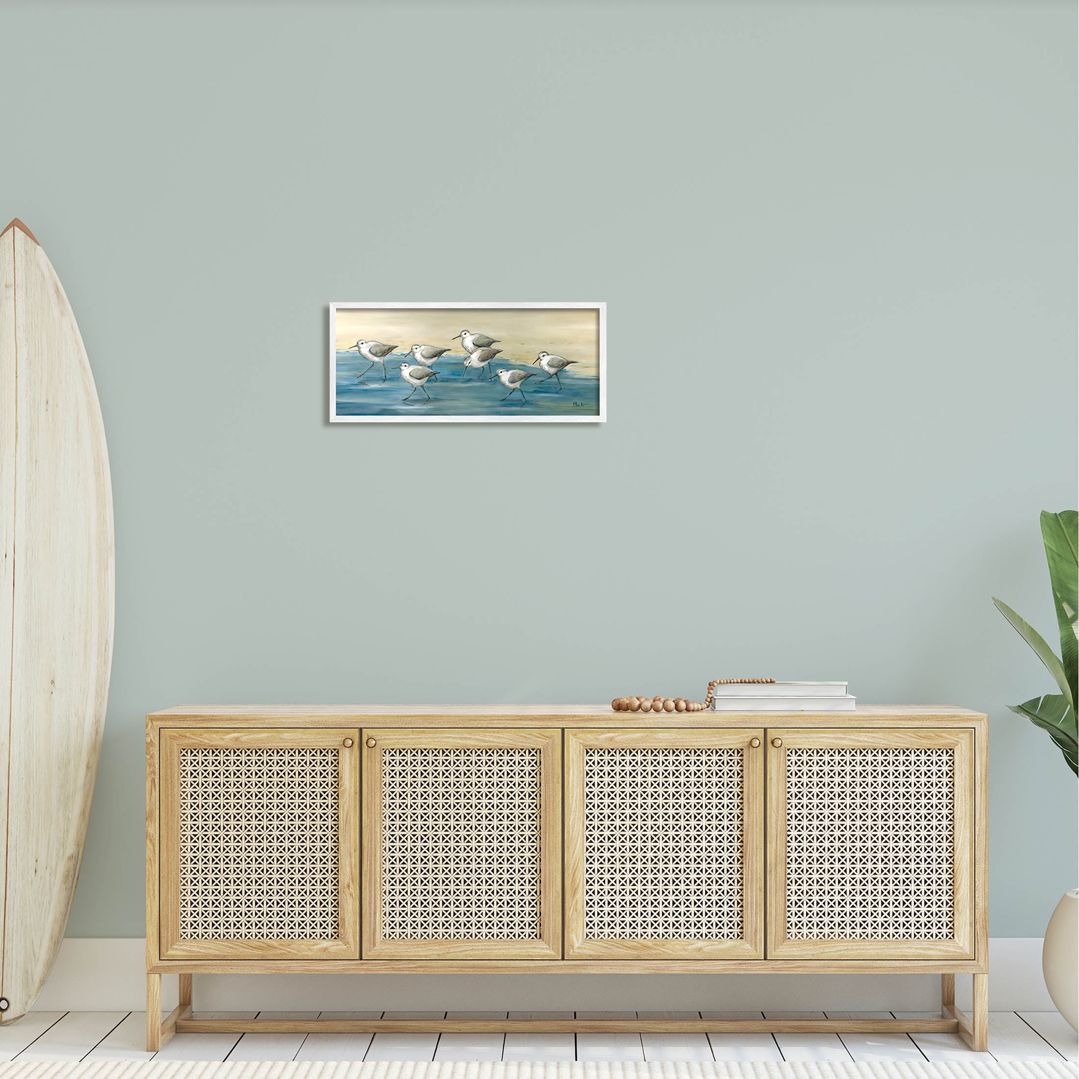 Stupell Industries Sandpiper Bird Flock Beach Shoreline Painting White Framed Art Print Wall Art, Design by Paul Brent