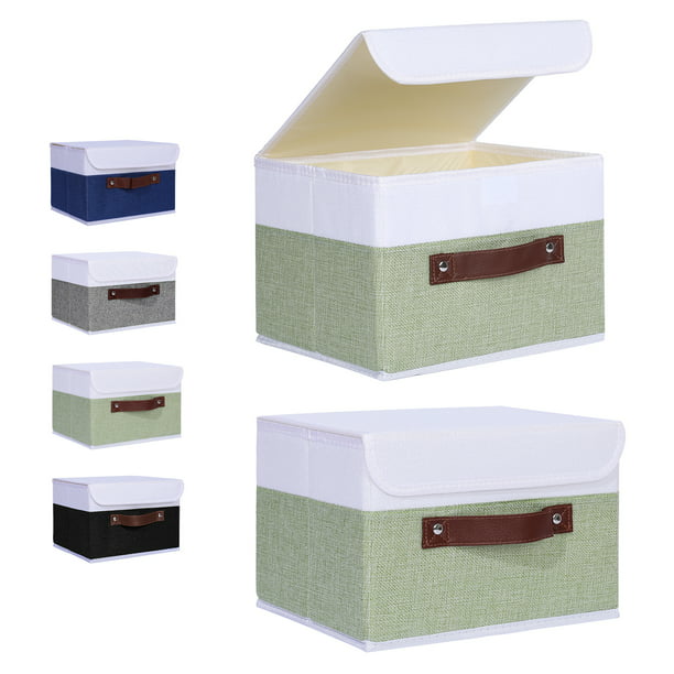 2Pcs Fabric Storage Bin Foldable Basket With Lid Handle Box Container ...