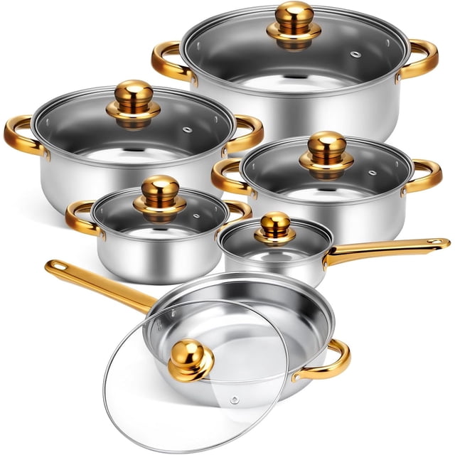 Bateria de Cocina de Acero Inoxidable, 6 PCS Ollas de Acero Inoxidable, Cacerolas Antiadherentes, con Transparente Tapa, Lavavajillas