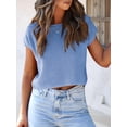 thumbnail image 4 of Women'S Summer Cropped Sweater Vest Trendy Cap Sleeve Crop Tops Crew Neck Loose Knit Tank Top Light Blue M, 4 of 6