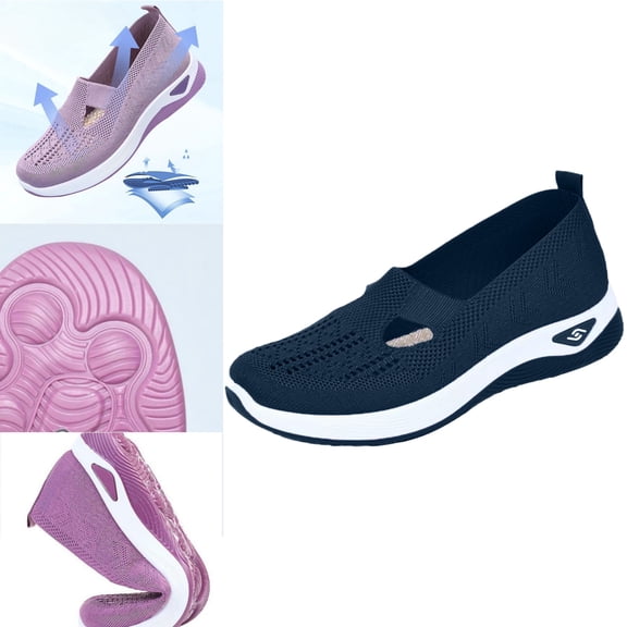 Mfakffe Walking Sneakers for Women Summer Breathable Slip on Arch Support Orthopedic Shoes Casual Lightweight Wide Toe Mesh Sneakers Navy 8 Wide（EU:40）