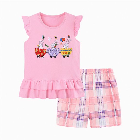 TOWED22 Toddler Baby Summer Outfits 2-Piece Sleeveless Tank Tops and Elastic Waist Shorts Sets Clothing Clothes(Pink,3-4 Y)