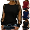 thumbnail image 7 of qucoqpe Womens Solid Sparkling Glitter Tops Round Neck Long Sleeve Shirts with Mesh Insert Tee, 7 of 7