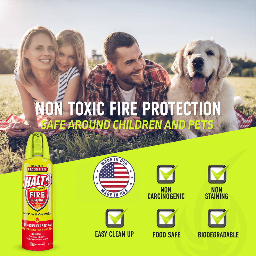 HALT Fire Extinguisher Kit – 10oz Fire Suppression Spray + Fire Blanket - Home Ready Fire Bundle