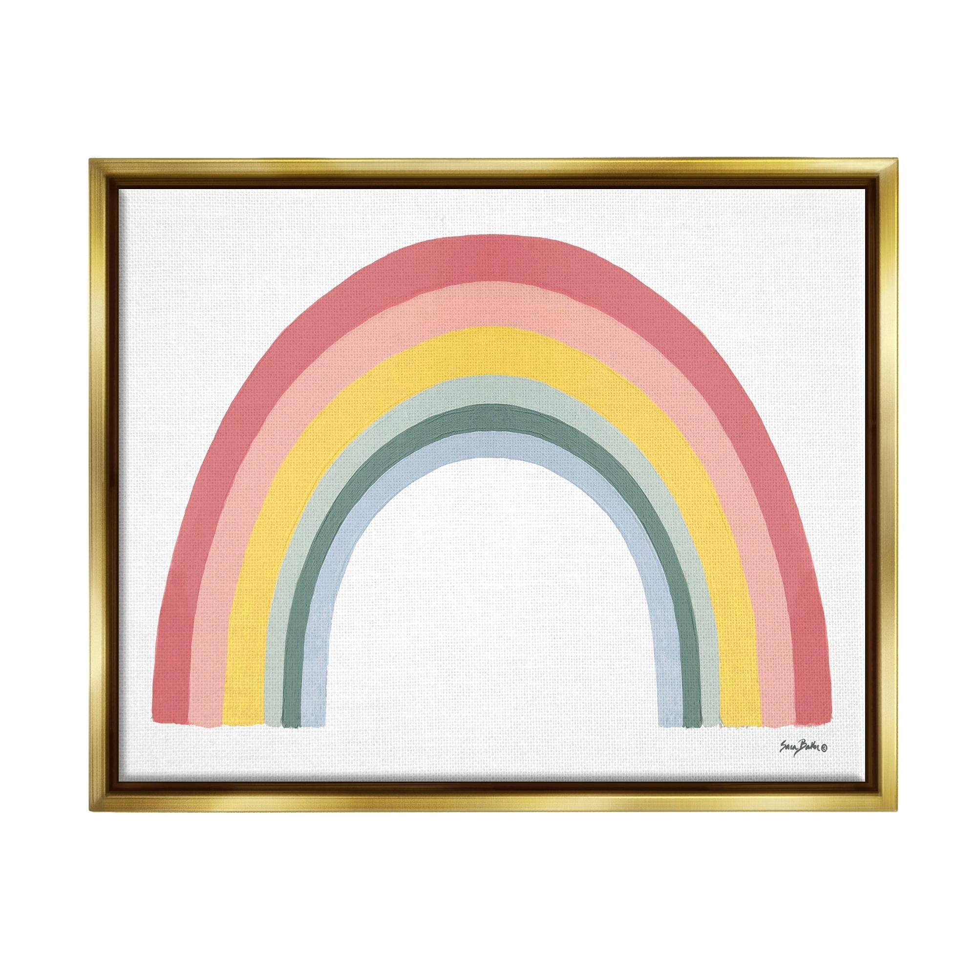 Stupell Industries Casual Arched Rainbow Design Mixed Stripes Painting Graphic Art Metallic Gold Floating Framed Canvas Print Wall Art, Design by Sara Baker