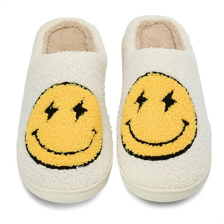 

Womens Mens Smiley Lightning Face Slippers Non-slip Fuzzy Memory Foam Plush Winter Slides House Shoes 10-11women/8.5-9men Yellow