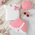 thumbnail image 2 of Zanarzt Summer Clothes for Toddler Girls Baby Spring Round Neck Bow Top and Skirt Outfit for Girls, Skirt set for Parties and Daily Wear Pink,12-18 Months, 2 of 7