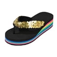 thumbnail image 6 of Rokment Womens Sparkly Sequin Platform Wedge Flip Flops Beach Summer Colorful Lightweight Comfortable Memory Foam Walking Slip on Thong Sandals Vacation Casual Dress Slides Gold Size 6, 6 of 7