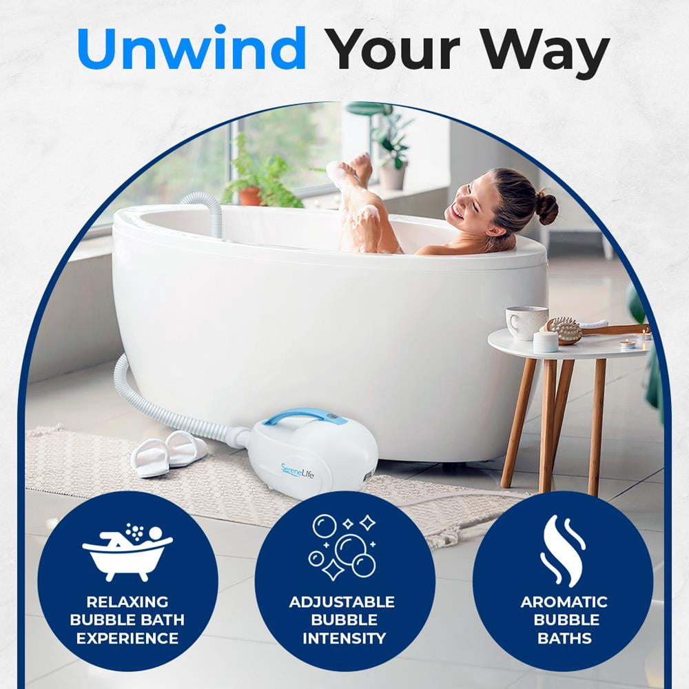 SereneLife Spa Bath Mat Full Body Bubble Massager 47” x 14.2”, Portable Bubble Bath Spa with Air Jets, Remote Control, Non-Slip Adjustable Mat & Aroma Clip for Essential Oils