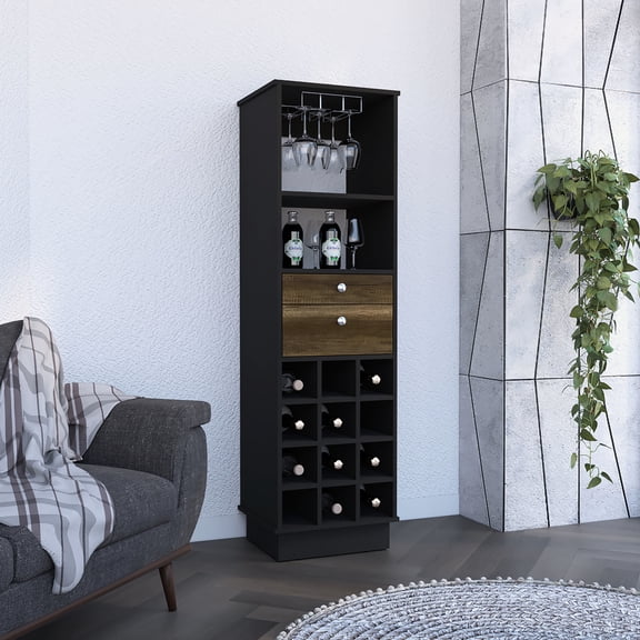 Stylish Dining Bar Storage Cabinet With Twelve Built-in Wine Rack And Two Drawers - Multicolor Modern Home Black