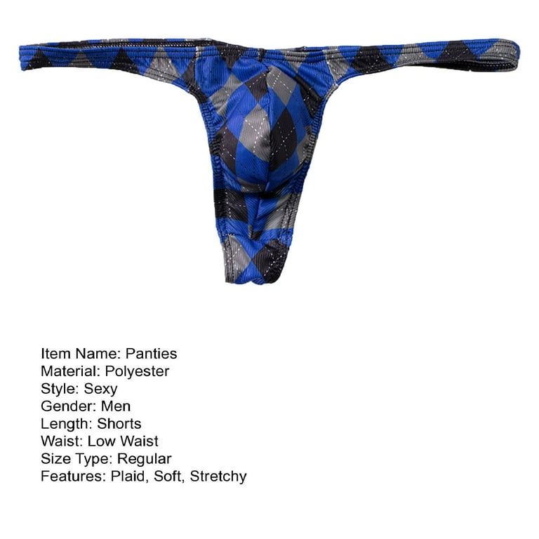 Fusipu Men Thong Plaid Print Sexy Everyday Wear Male Elastic Waist G-string  Panties Briefs for Fitness 
