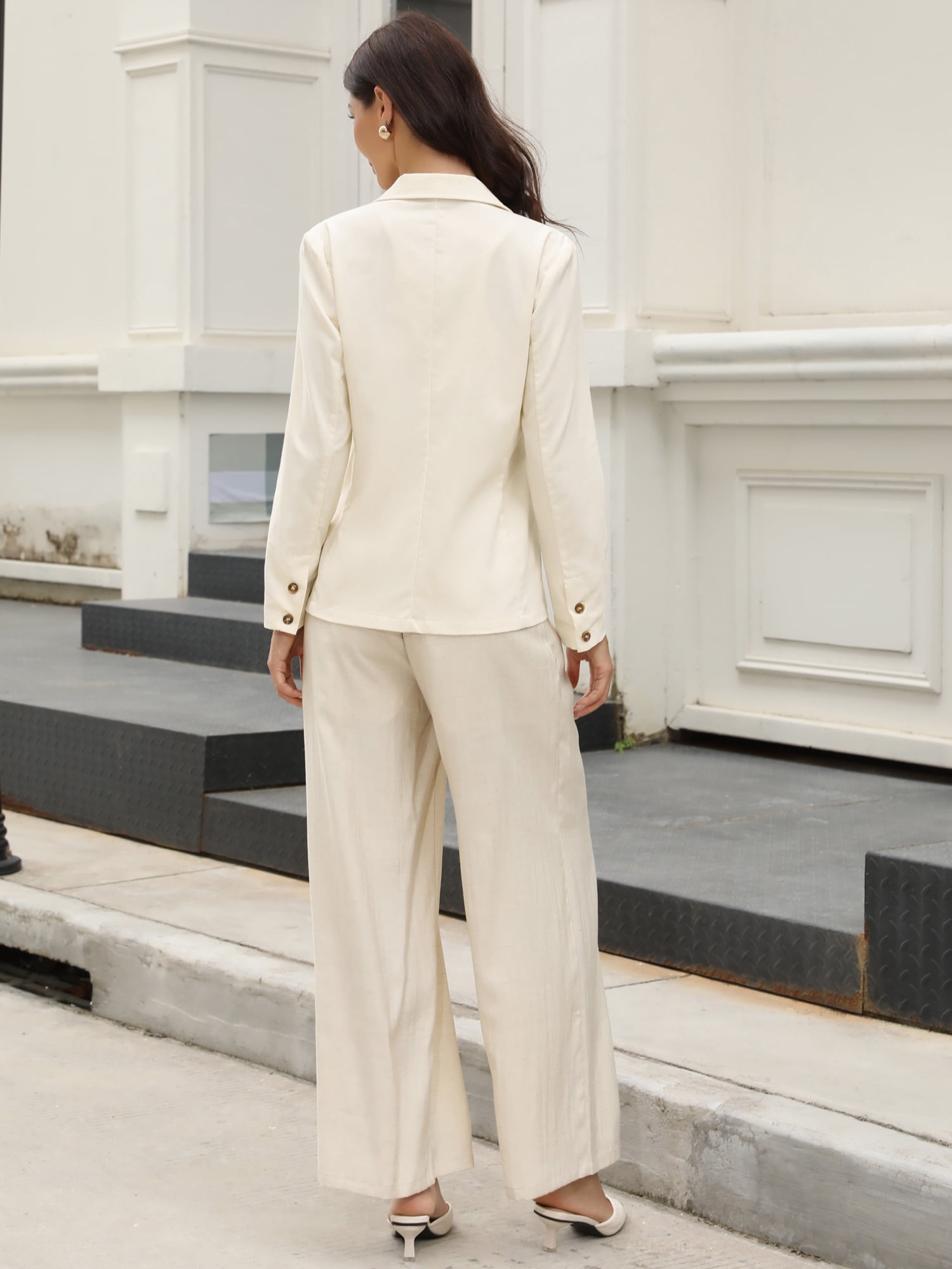 DARING DIVA Women's Business Casual One Button Cotton Linen Blazer Jacket S Beige