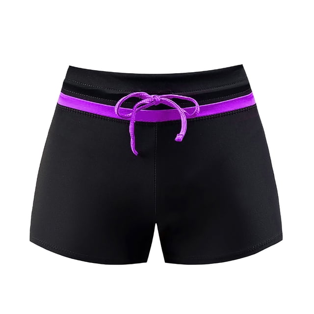 Duoif Shorts de Bain pour Femmes, Shorts d'Été Décontractés Amples Unis Contraste Coloré Maillot de Bain Compétitif Bas de Maillot de Bain Coupe Carrée pour Femmes Violet TG