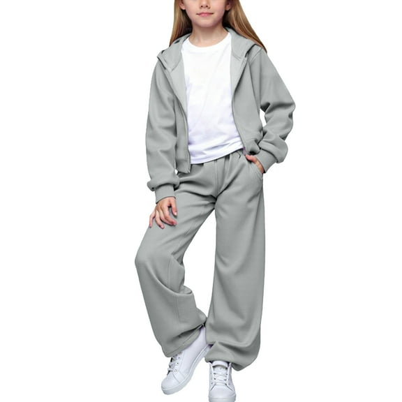 YunPes Boys Girls 3 Piece Outfits Athletic Sweatsuit T-Shirts   Zip up Hooded Jacket   Baggy Wide Leg Track Pants Sets for Kids