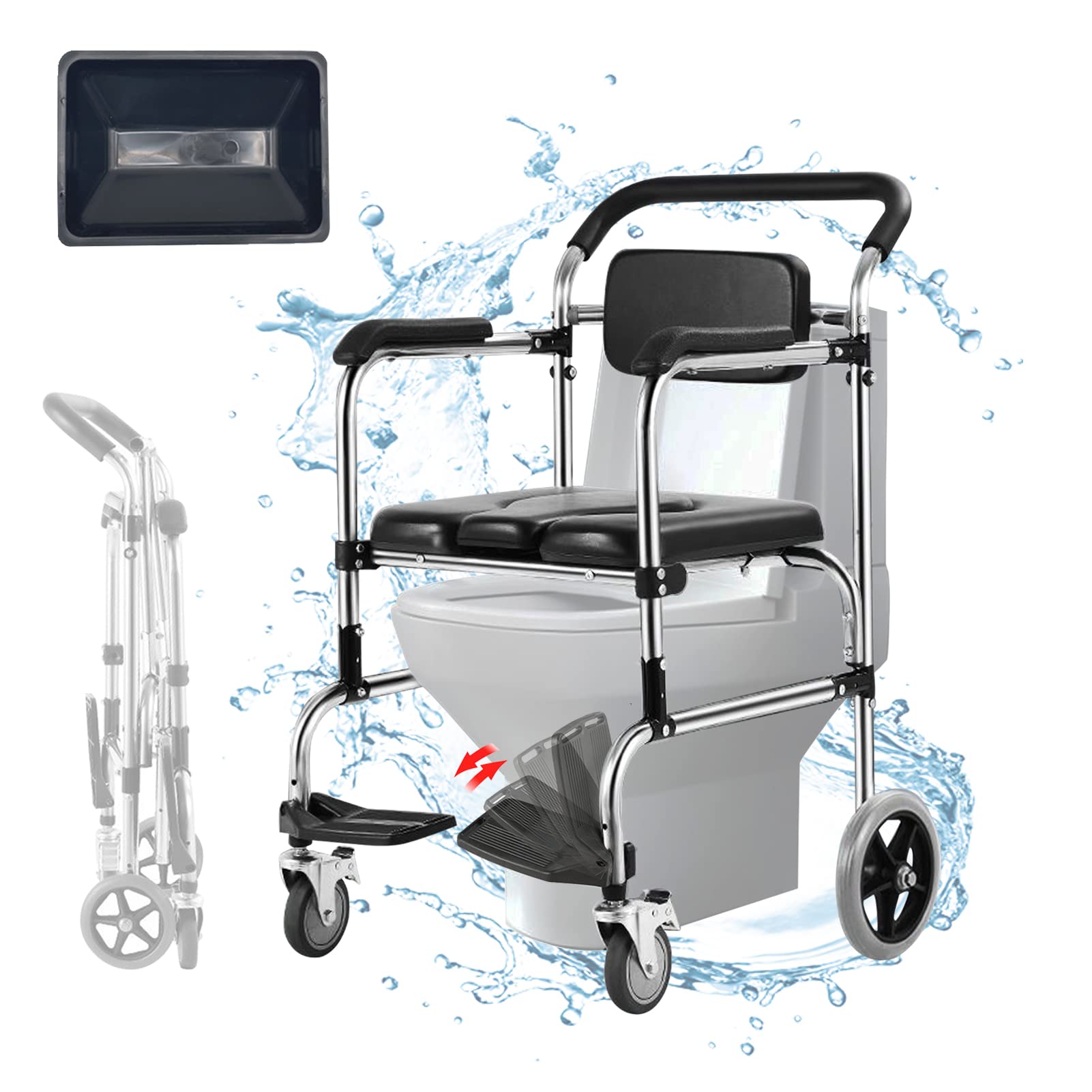 Shower Chair with Wheels for Elderly, Foldable Rolling Shower Chair