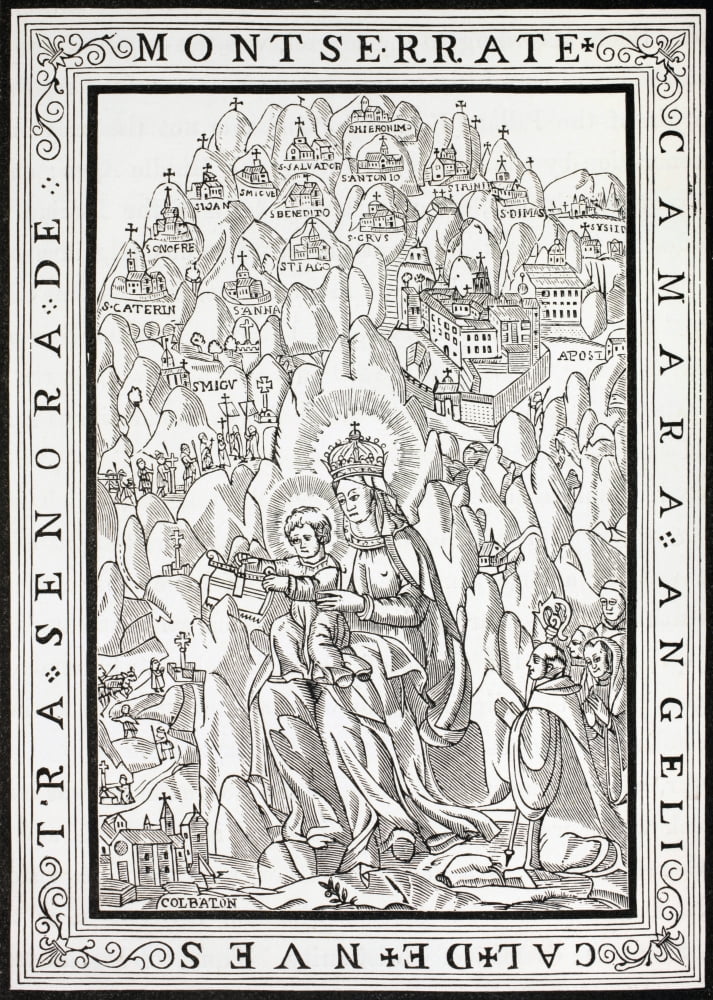 Our Lady Of Montserrat With Spanish Inscription Saying Celestial Abode Of Our Lady Of Montserrat After A 16Th Century Woodcut From Military And Religious Life In The Middle Ages By Paul Lacroix Publis