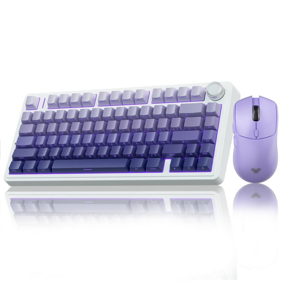 AULA Wireless Keyboard and Mouse Combo, F75 Pro Wireless Mechanical Keyboard,75% Gasket Hot Swappable Custom Keyboard+SC580X Wireless Gaming Mouse Light Purple