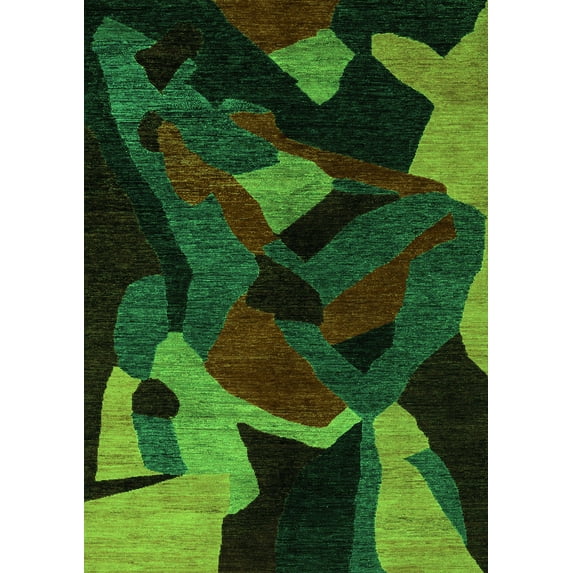 Ahgly Company Indoor Rectangle Oriental Green Modern Area Rugs, 7' x 10'