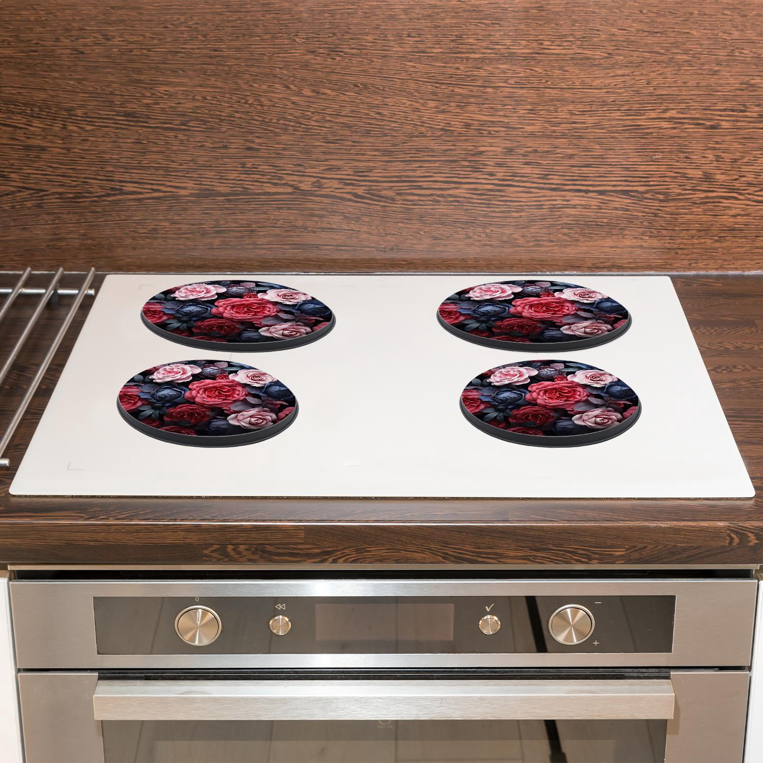 Stove Burner Covers 4 Pcs for Home Decor Cooktop Decorative ,Pink Rose picture, Round Electric Stove Burner Covers 8Inch And 10Inch