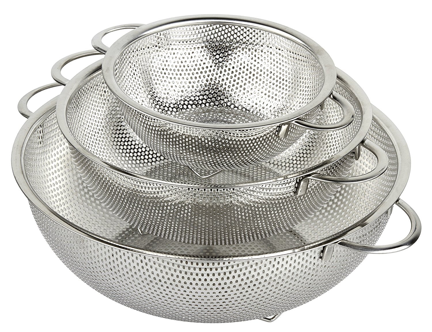 Kitchen 3pc Colander Set Stainless Steel Mesh Strainer Net Baskets 3 4 5qt U.S
