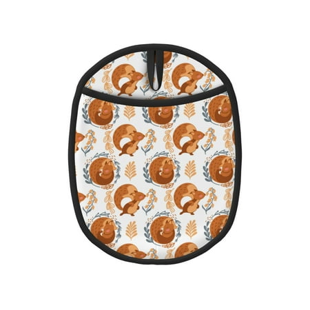 

Qekee Cute Squirrel Pattern Silicone Pot Holders Oven Mitts Heat Resistant Hot Pads Non Slip Pot Holder Towel Cloth Interior Lining