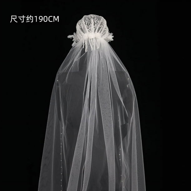 Zhuge Velo de novia corto con borde de encaje, velo de novia de tul suave con peine, blanco